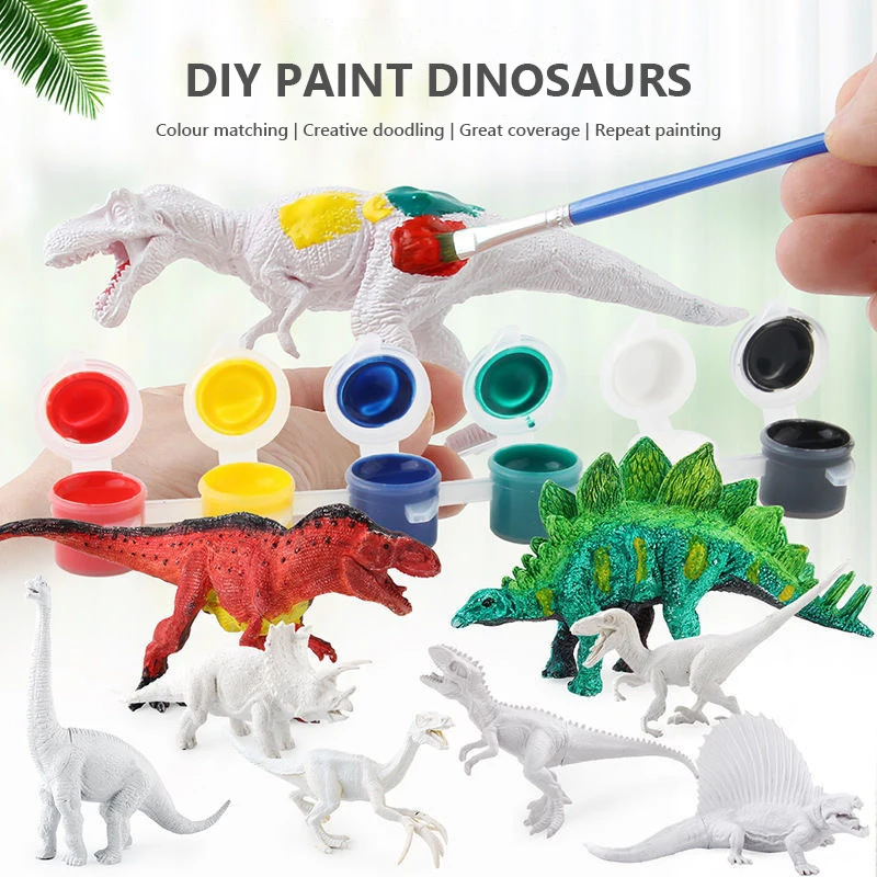 DIY Painted Graffiti Dinosaur Children's Science Education Three-dimensional Hand-made Coloring Toys for Kids Birthday Gifts