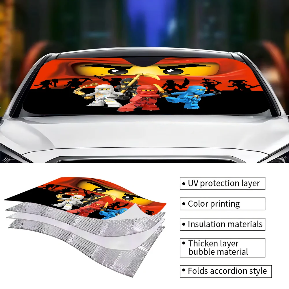Cartoon N-Ninjago Windshield Sunshade Anime Cute Car Front Windshield 70x130cm Sun Visor Heat Reflector