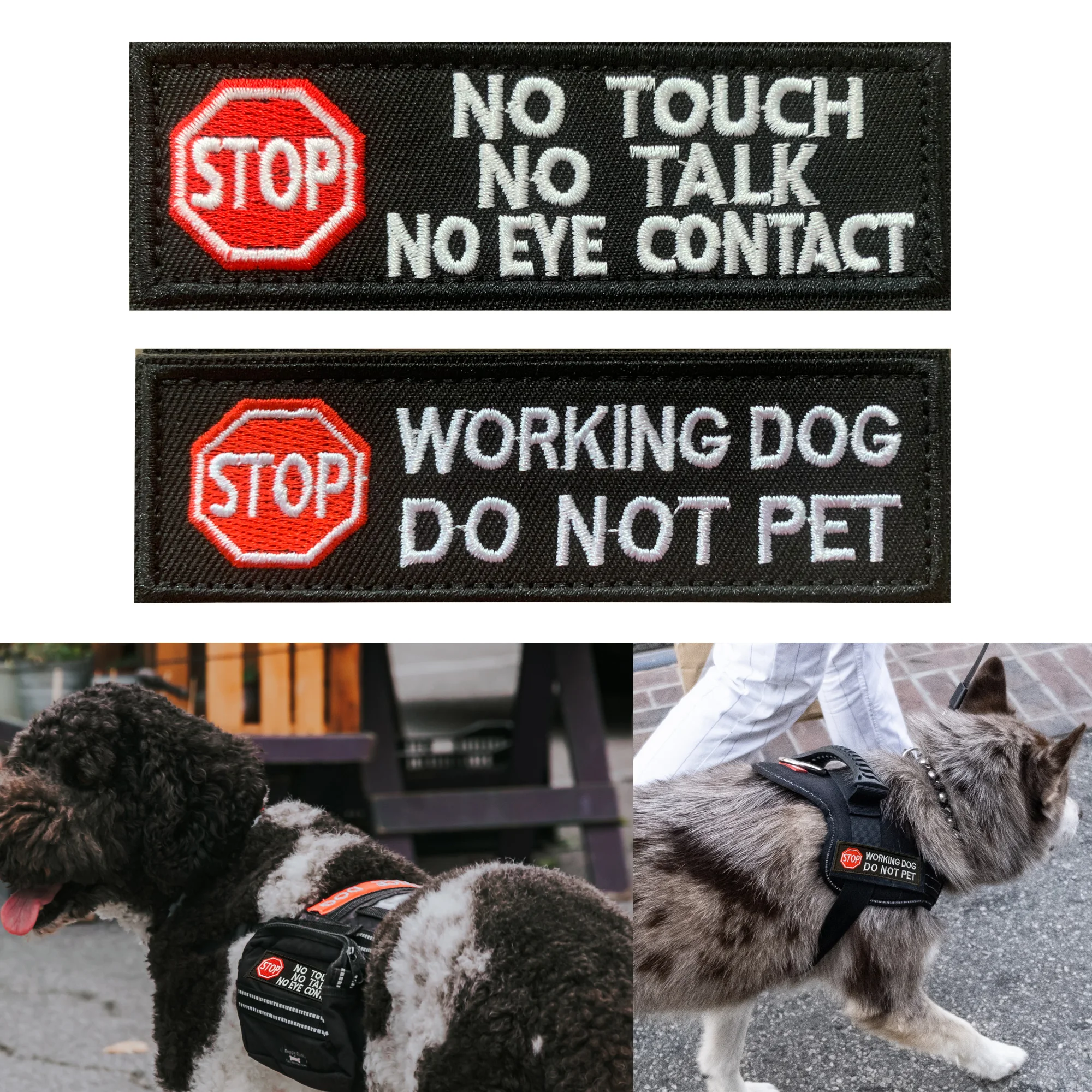 1PC Hook and Loop Patch Stop Working Dog Do Not Pet 3D Embroidered Patch With Soft Loop Patch Attached Stop No Talk No Touch