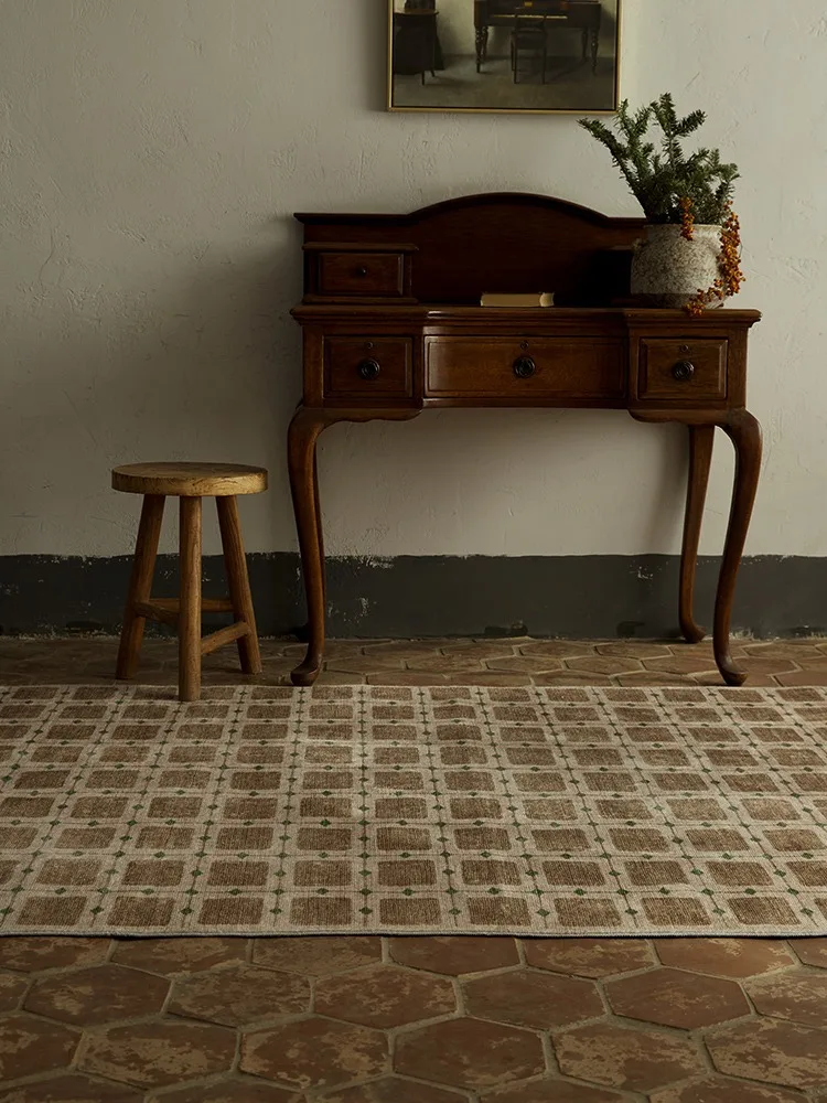 Alfombras geométricas de celosía marrón, Alfombra creativa Vintage para sala de estar, Alfombra suave antideslizante para dormitorio, alfombras para