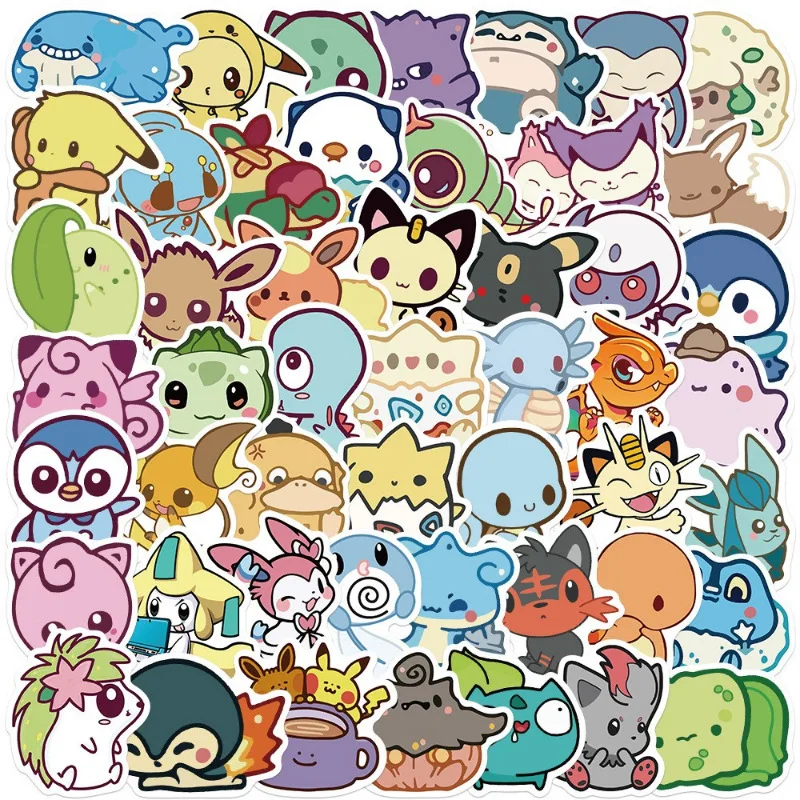 50pcs Kawaii Pokemon Anime Stickers Pikachu Stickers Laptop Suitcase Skateboard Guitar Cartoon Stickers Kid Gift Toys