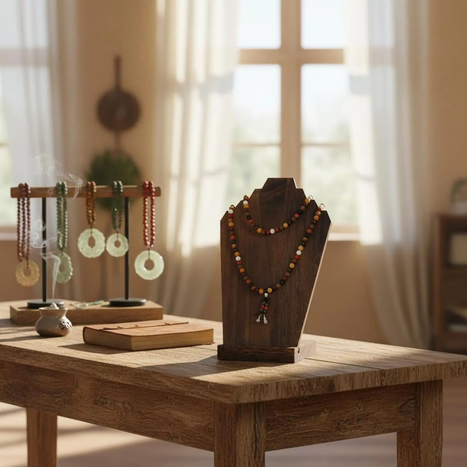 

2 Pieces Solid Wood Necklace Display Tabletop Wood Necklace Stand Rustic Jewelry Display Board Freestanding for Market Stall