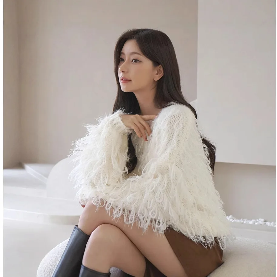 KUSAHIKI Autumn Winter Base Shirt Fashion Knitted Sweater Top Causal Short Tassel Pullover Knitwear