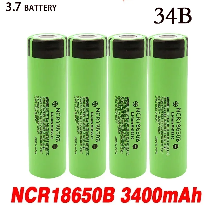 

100% original 18650 rechargeable battery lithium-ion 34B new NCR18650B 3.7V 3400mAh strong flashlight USB free shipping