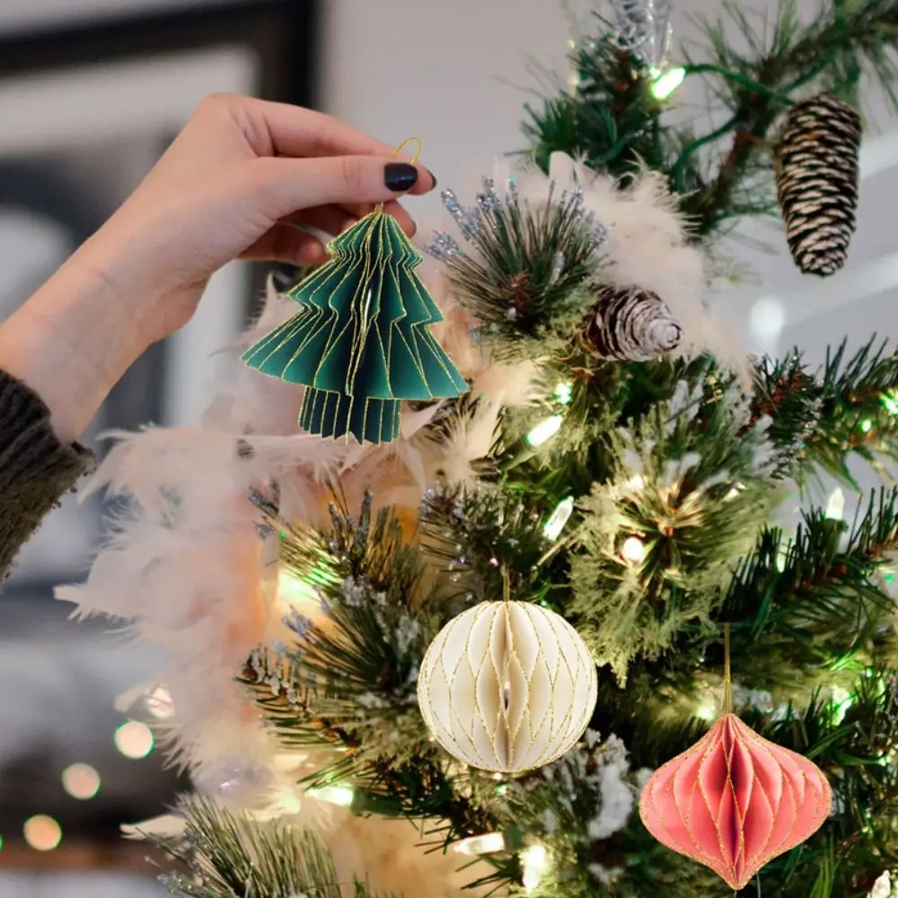 Mini linterna de bola de panal de árbol de Navidad de papel creativo/colgante esférico de árbol de Navidad colgante para Baby Shower