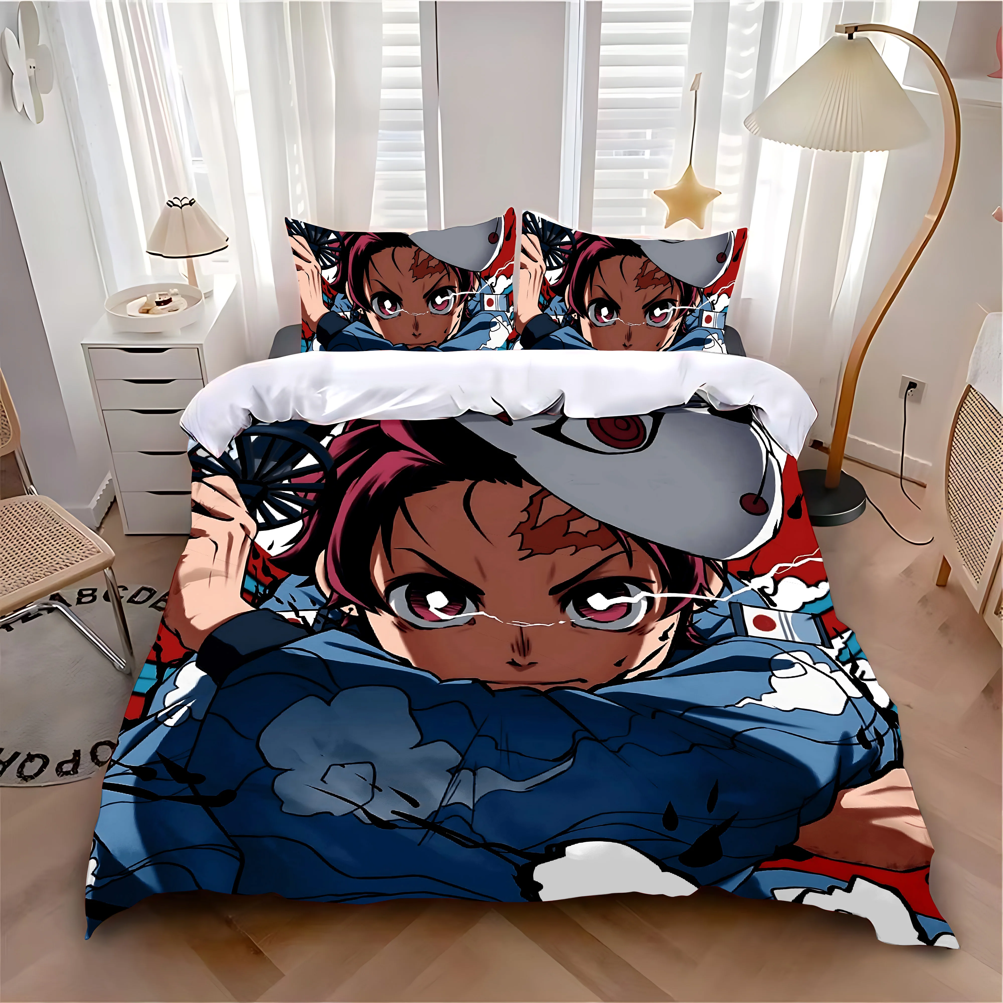 Duvet Cover Pillowcase Bedding Set Anime D-Demons S-Slayers Adult Boy Girl Bedroom Decoration Children Single Double Large Size