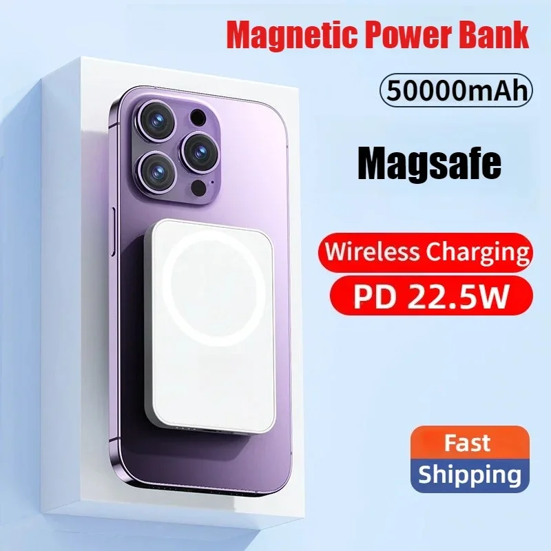 

2025 PD 22.5W MagSafe Magnetic Wireless Power Bank 50000mAh Battery Charger Cases Fast Charging for iPhone Series Samsung Xiaomi