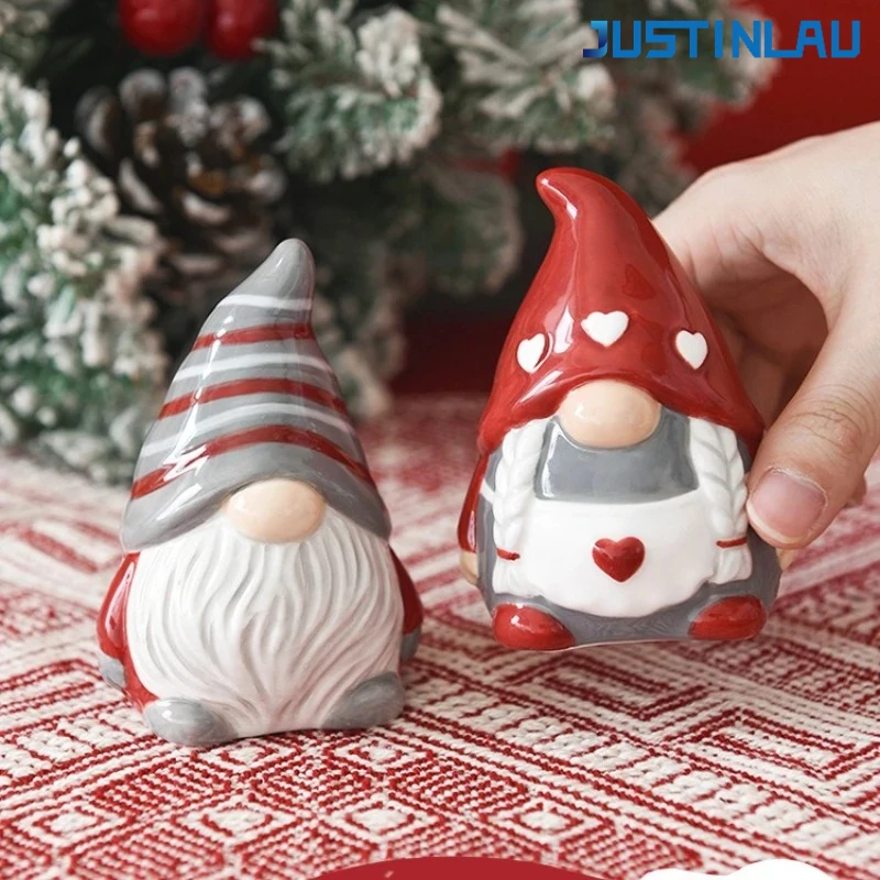 

JUSTINLAU Santa Claus Ceramic Pepper Salt Sugar Bottle Creative Relief Home Seasoning Bottle Set Christmas Decorations Xmas Gift