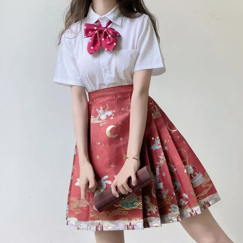 

Chinese Style Improved Exquisite Printed Horse-face Skirt Women High Waist All-match Mini Horse-face Pleated Skirt Spring 2025