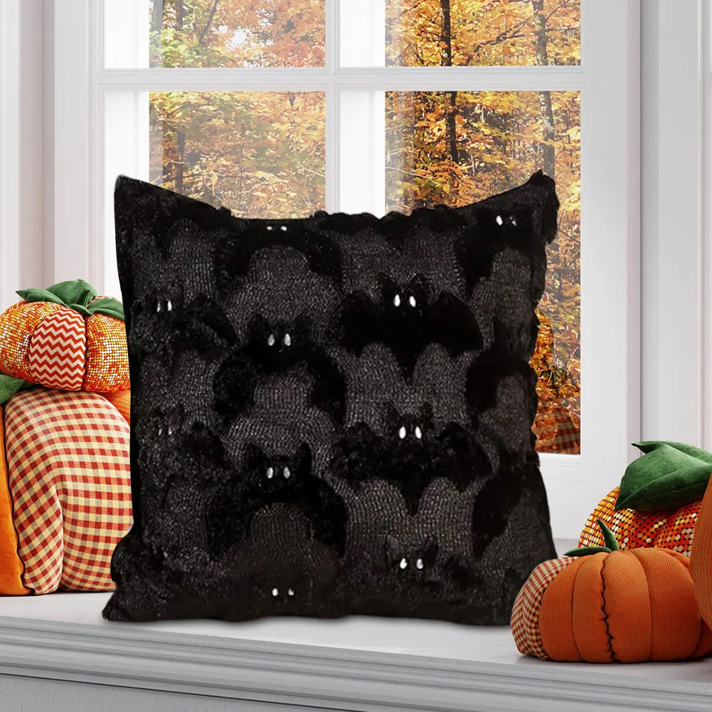 Halloween Ghost Throw Pillow Cover 45cmX45cm Ghost Pumpkin Pillowcase Plush Faux Fur Decoration Cushion Covers for Couch Sofa