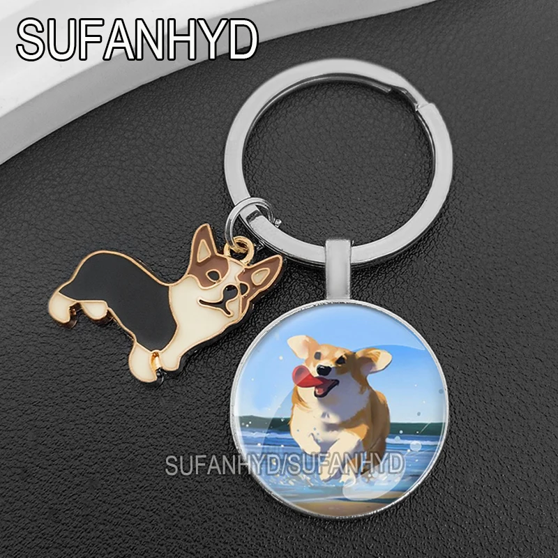 Cute Corgi Keychain Crystal Dog Key Ring Lovely Puppy Keychains for Animal Lovers Women Fashion Bag Pendants