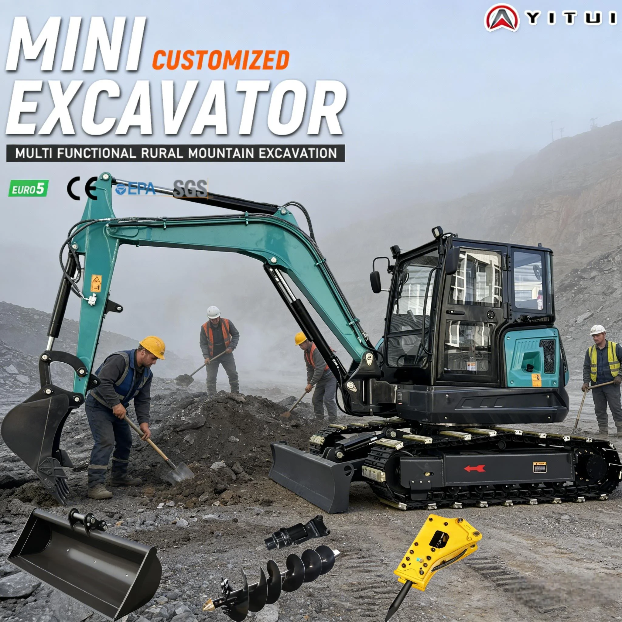 

Easy To Operate High Pressure Hydraulic Mini Excavator Anti Slip Track Ce Epa Euro 5 Customized Mini Excavator