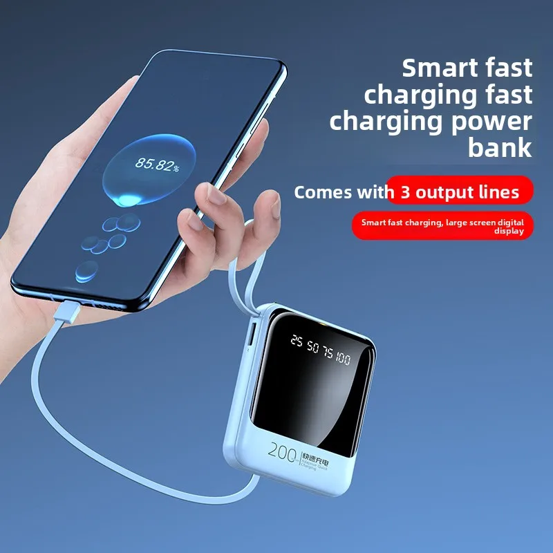 

Мини-банк питания большой емкости 20000 мАч со встроенным шнуром, внешний аккумулятор, поставляется с 4 линиями, подходит для большинства электроники