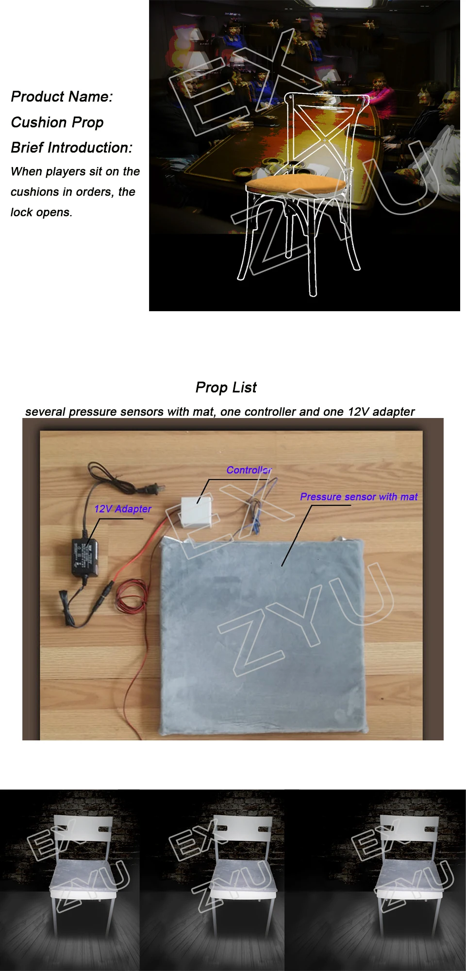escape room Cushion Prop sit on a chair with cushion to unlock pressure prop escape game chamber room EX ZYU