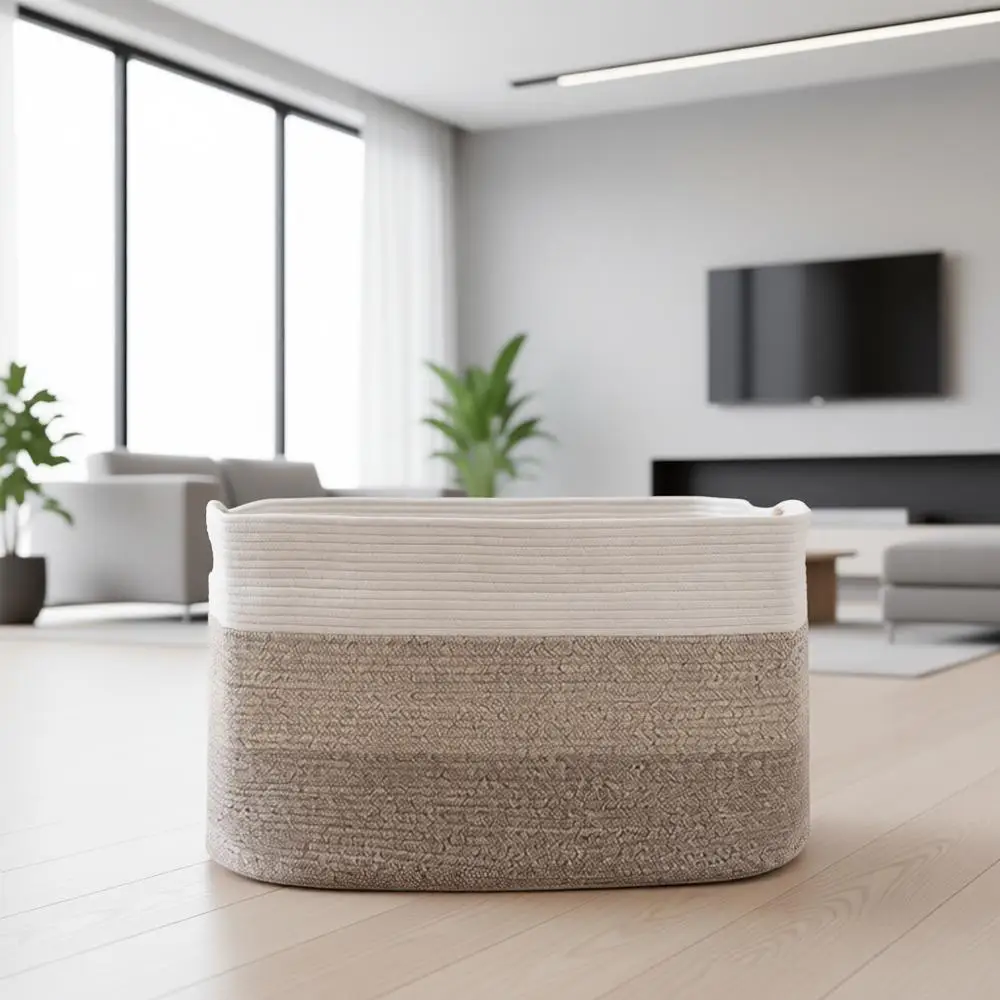 

Большая плетеная корзина для хранения для гостиной, 25x16x16, для игрушек, одежды, градиентный коричневый