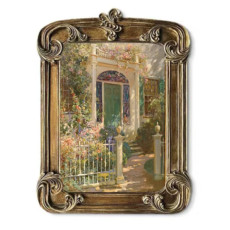 Retro European court relief square photo frame home homestay wall decoration literary light luxury engraved mirror wall hanging