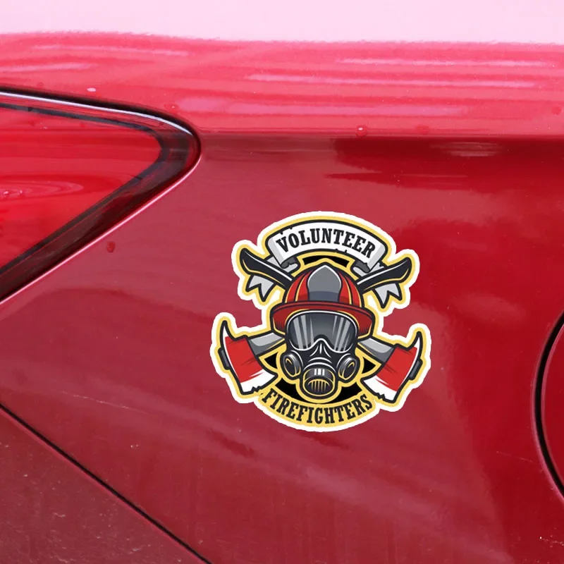 13.9CM*13.9CM Funny Volunteer Firefighter Reflective Car Sticker PVC Decal for Ford Mustang Stickers,KK