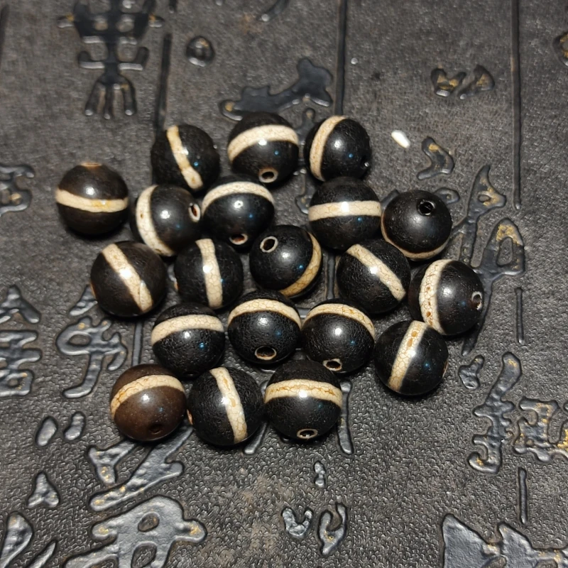 2Pcs/Lot Fire Offering Type Round Bead Black/White 1 line Totem Old Agate Dzi Beads for Men&Women Amulet Jewelry Making