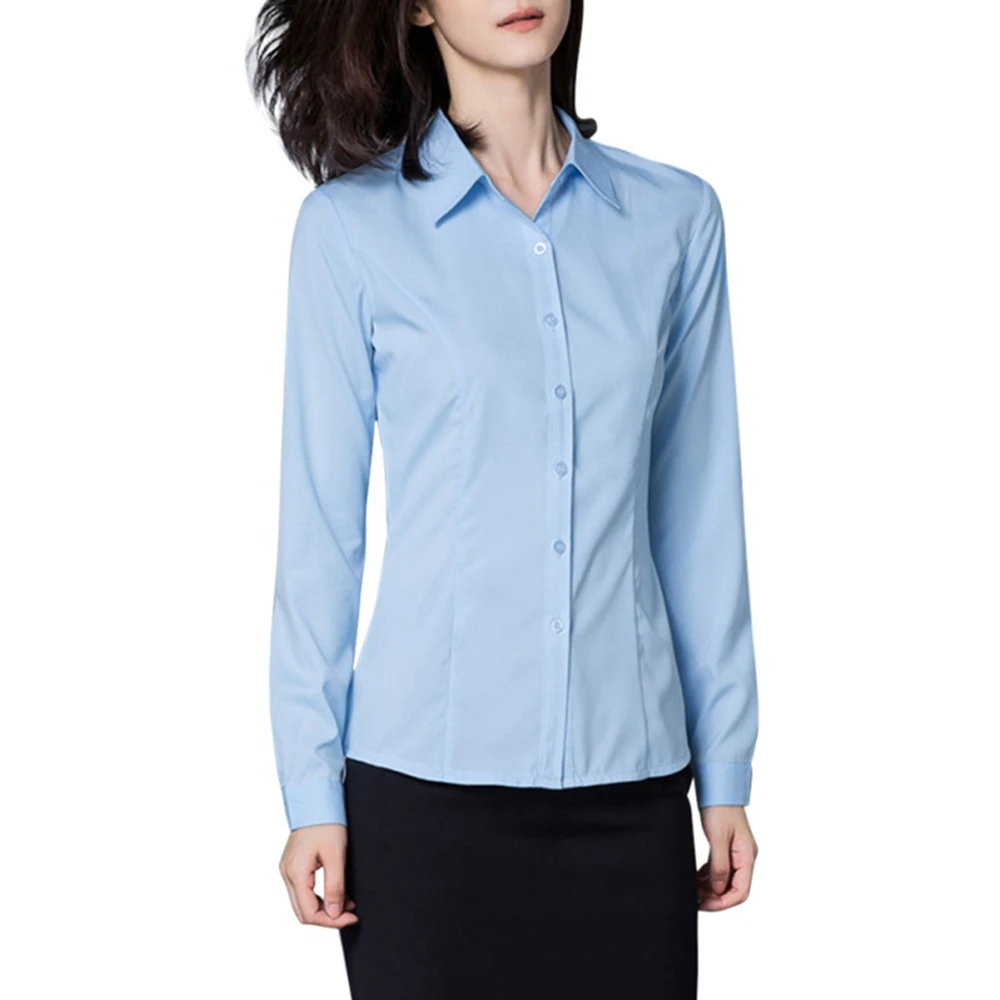 Button down Shirts Women\'s Office Work Shirts Ladies Business Blouses V Neck Long Sleeve Summer Classic-Fit Tops