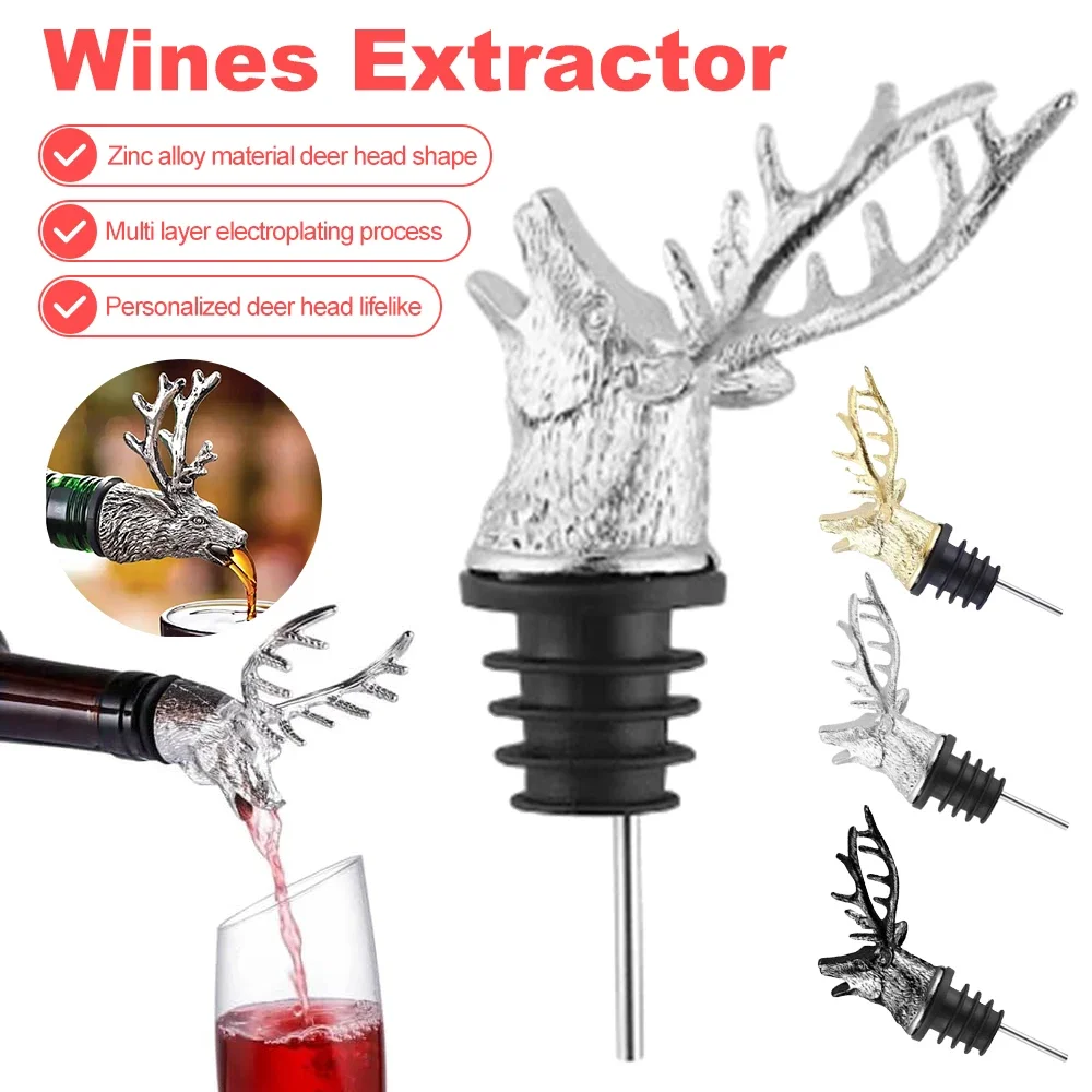 Zinc Alloy Deer Elk Head Mouth Wine Pourer Wines Extractor Silver Pourers Bar Accessories Dispenser for Wine 1 PC