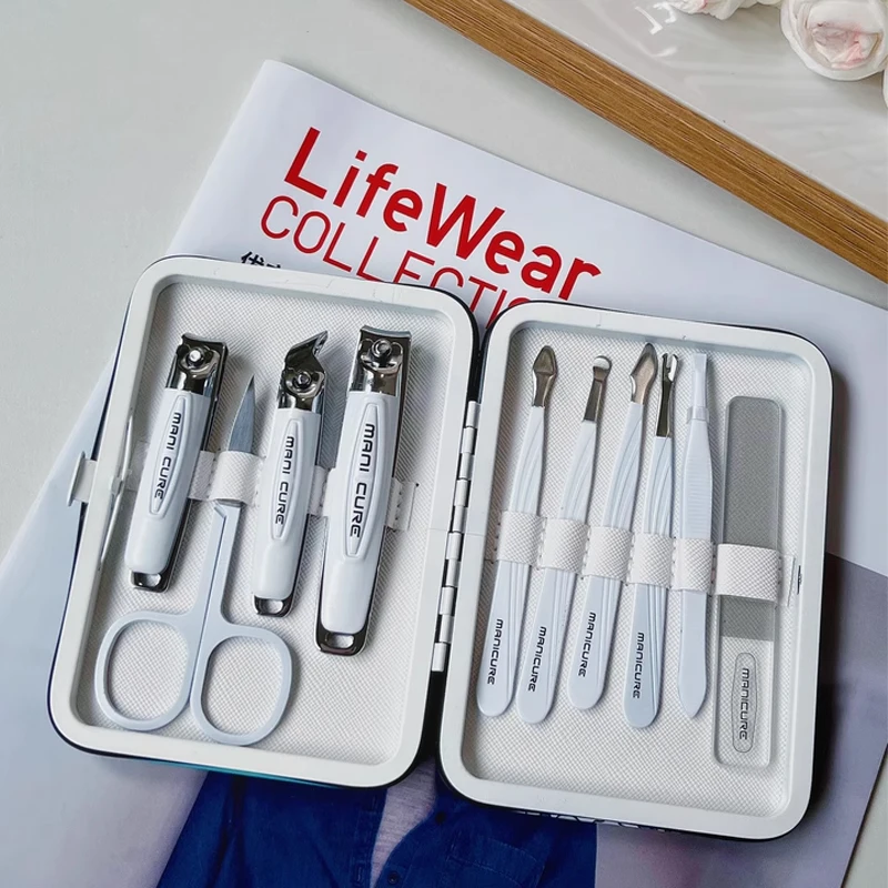 10 pçs/set Conjuntos de Manicure de Luxo Portátil Kits de Pedicure de Aço Inoxidável Com Capa de Couro, Pés Facial Mãos Ferramentas de Cuidados Pessoais