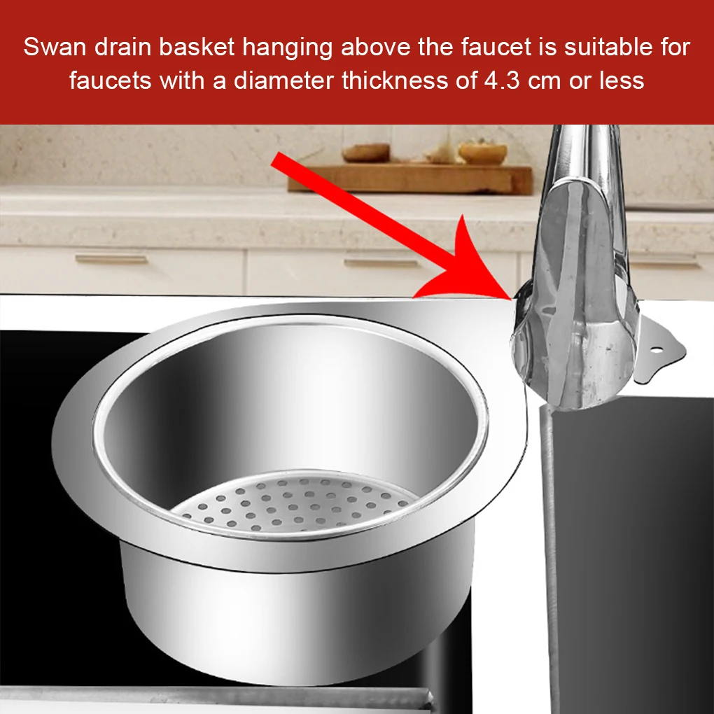 New 1PC Stainless Steel Swan Sink Filter Basket Kitchen Sink Dedicated Swan Filter Basket Hanging Drain Rack Kitchen Supplies