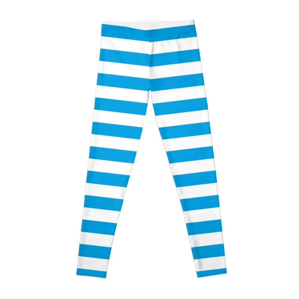 

Turquoise Blue and White Stripes | Stripe Patterns | Striped Patterns | Wide Stripes Horizontal Stripes Leggings