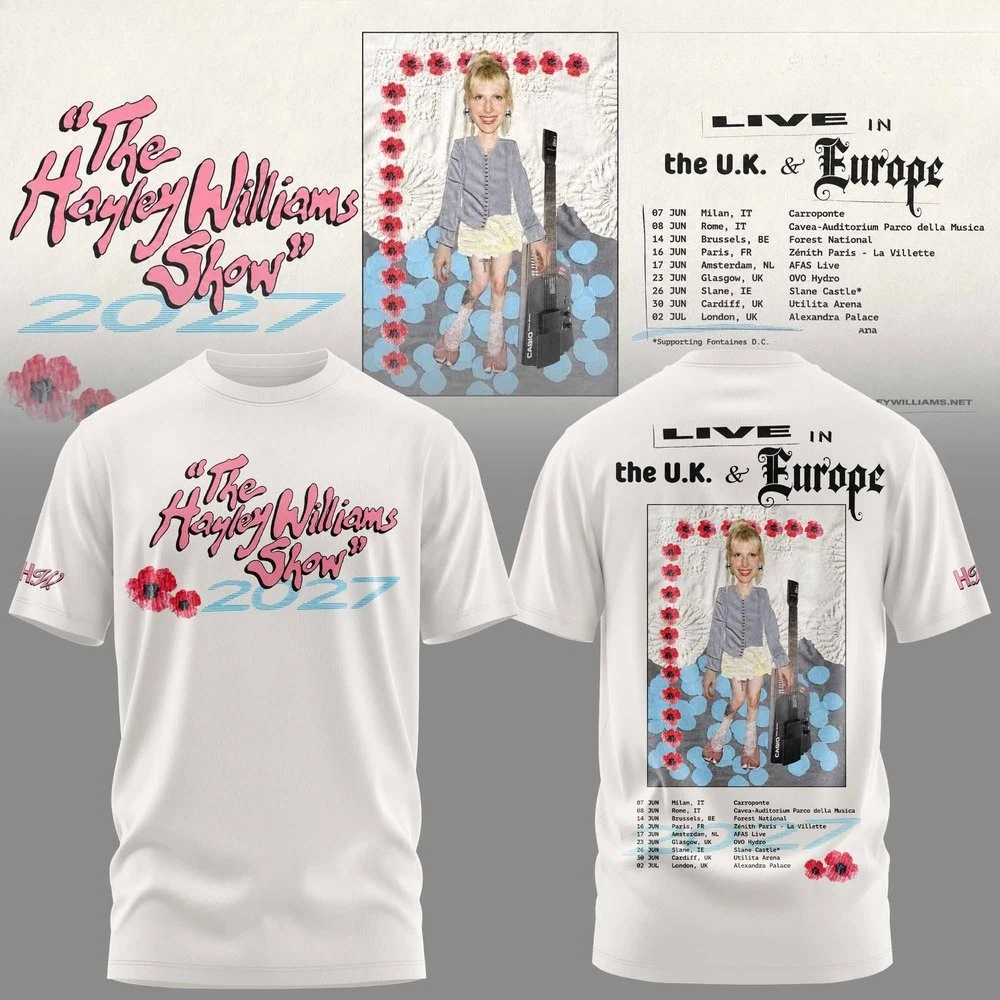 The Hayley Williams Show 2027 UK Europe Tour Double Sided T-shirt Hayley Williams Portrait Graphic Oversized Cotton Concert Tee