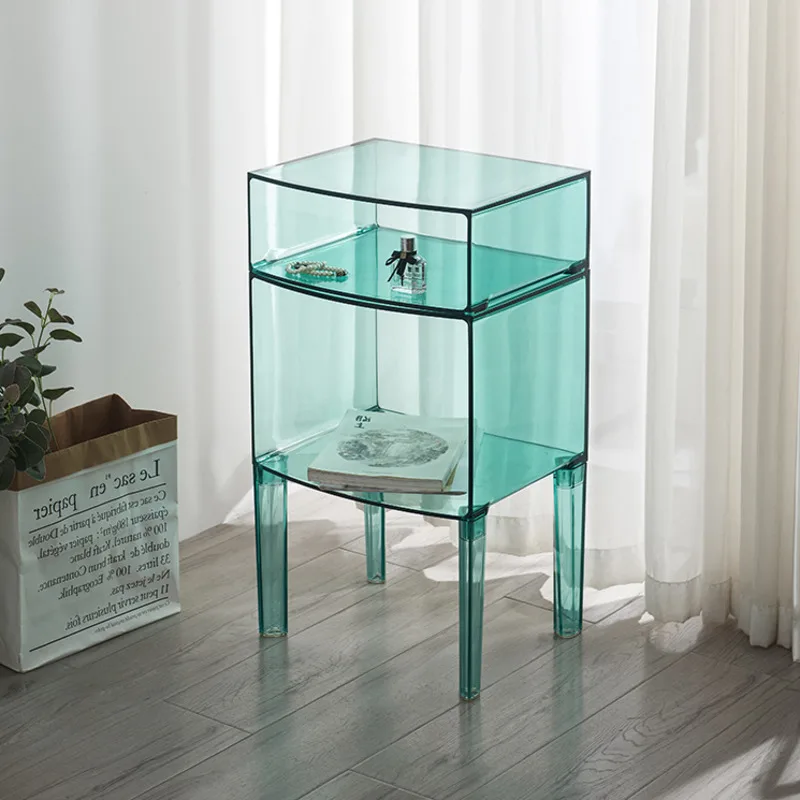 

Transparent Acrylic Coffee Stand Red Night Cabinet Contemporary Simplistic Household Multi-tier Storage Cupboard