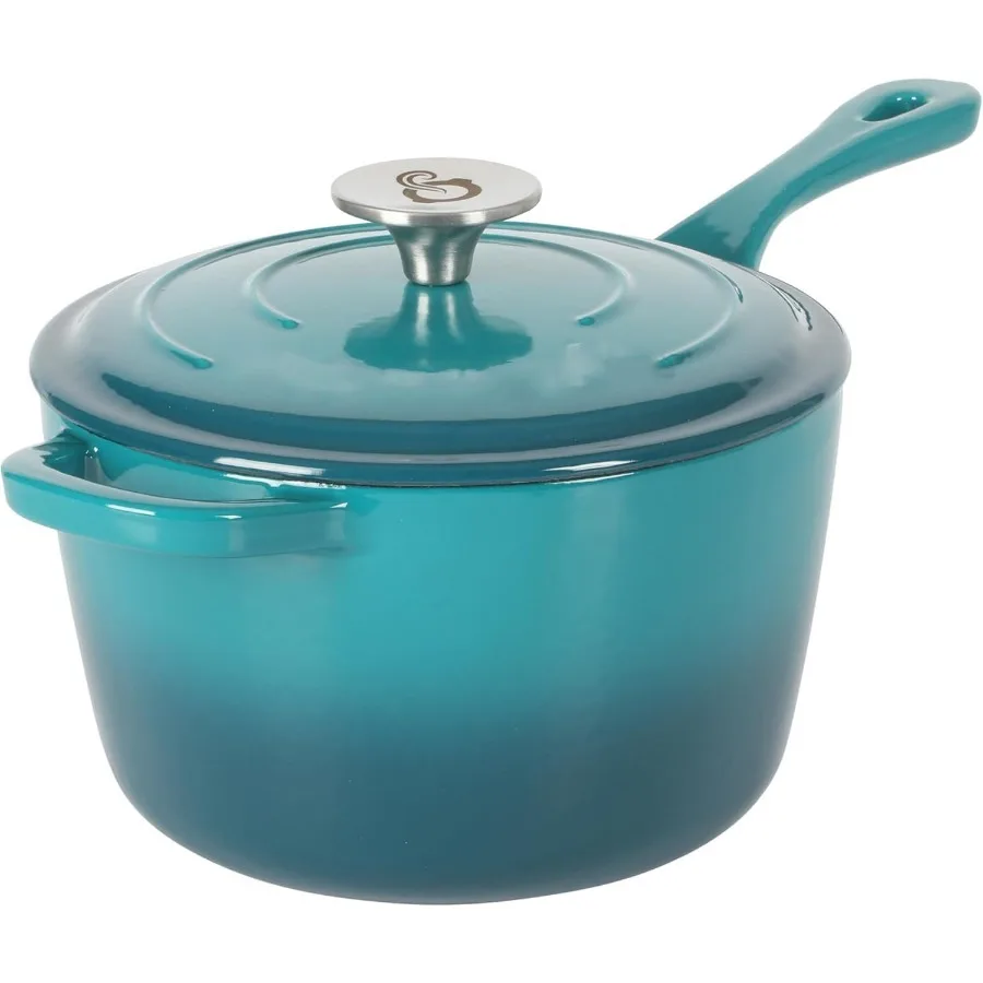 

3-литровая эмалированная чугунная кастрюля с крышкой, бирюзовая кастрюля с антипригарным покрытием Ombre для приготовления пищи в плите и в духовке