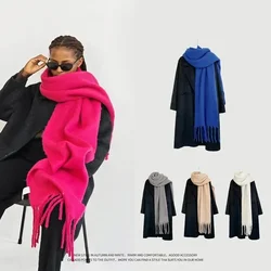 210*40cm Solid Color Women's Scarf Winter Fashion Versatile Large Shawl Cashmere Bandana Warm Thick Soft Big Tassel Women Scarf