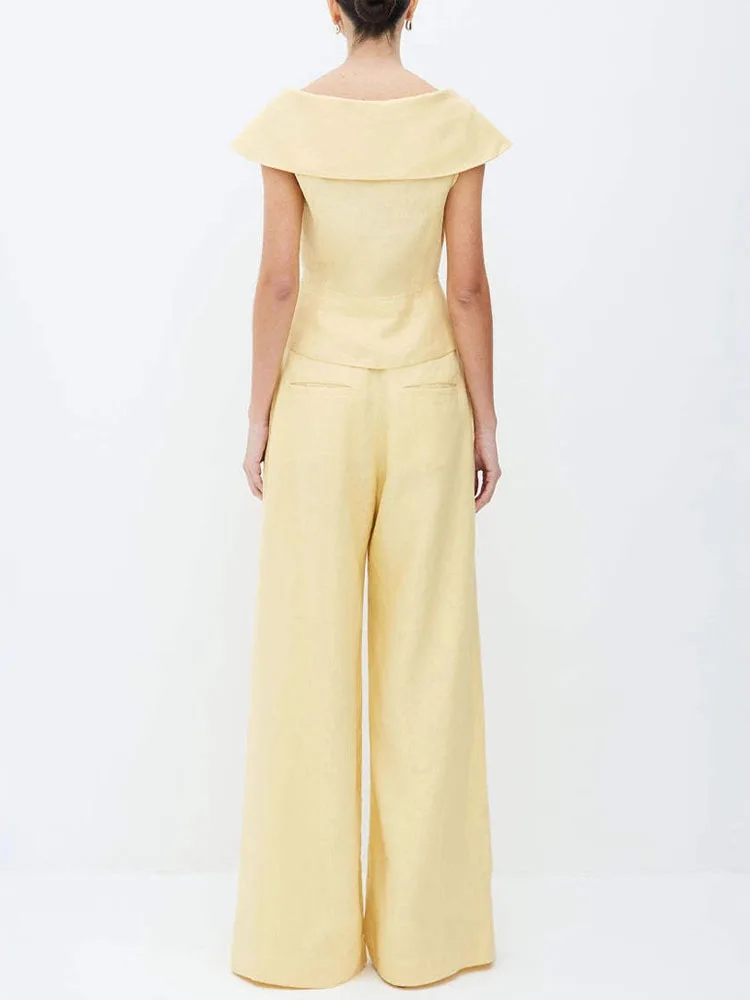 Escritório viajando tubo reto feminino de duas peças elegante calças de bolso conjunto casual sem mangas terno de cor sólida