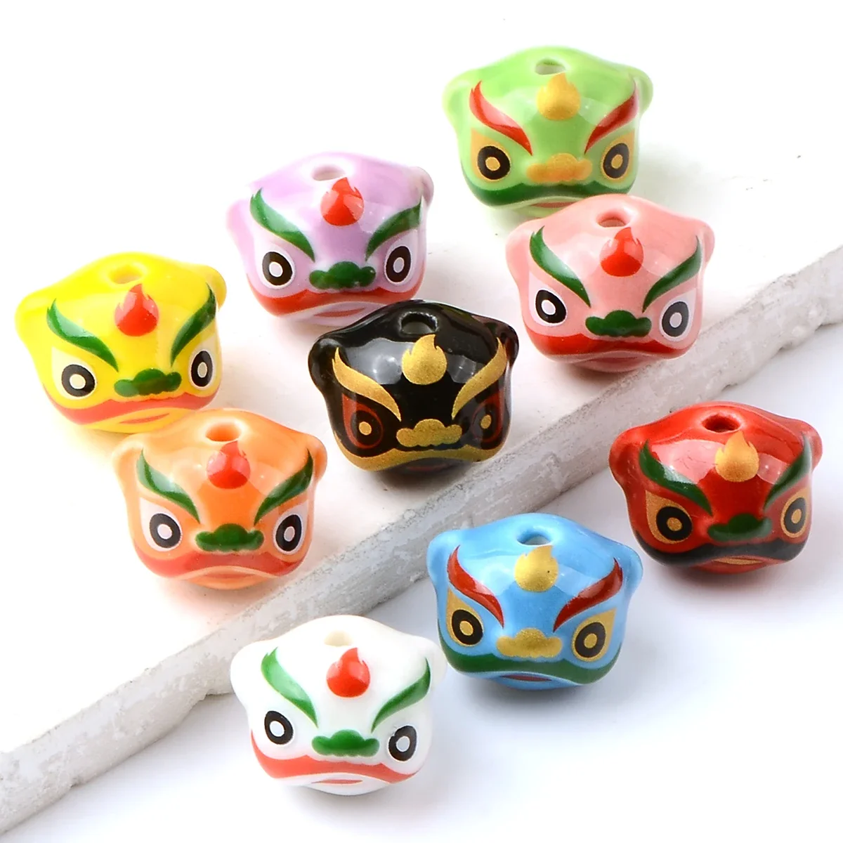 4pcs Mix color Lion ceramic bead，Chinese lion dance head beads，for Jewelry Making DIY Beads Loose Spacer Charm Bracelet Jewelry