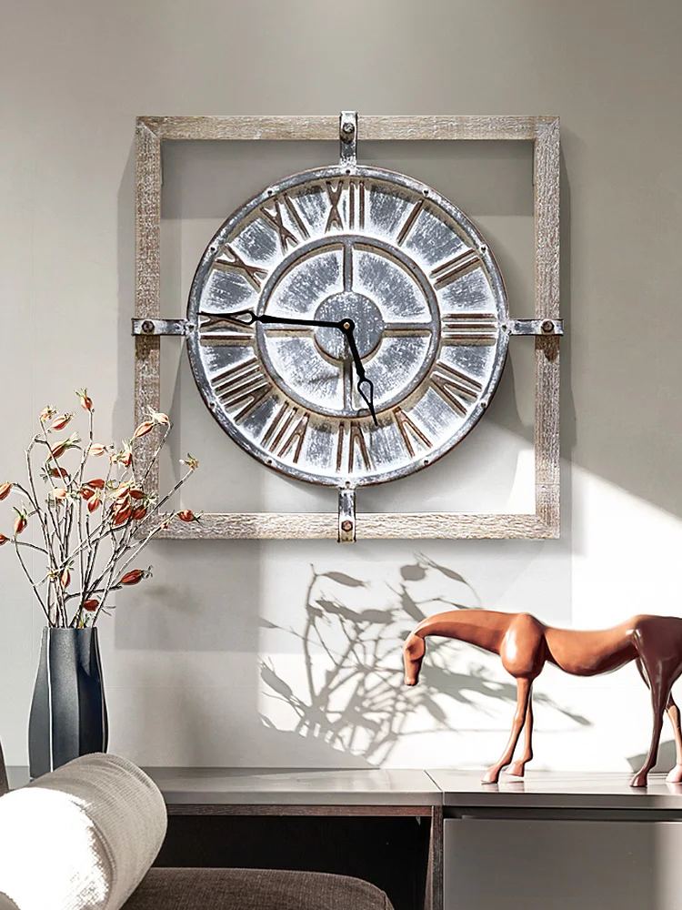 American Wall Clock Retro Living Room Home Decorate Clock Creative Art Clock Personality Pastoral Log Decorative Clock