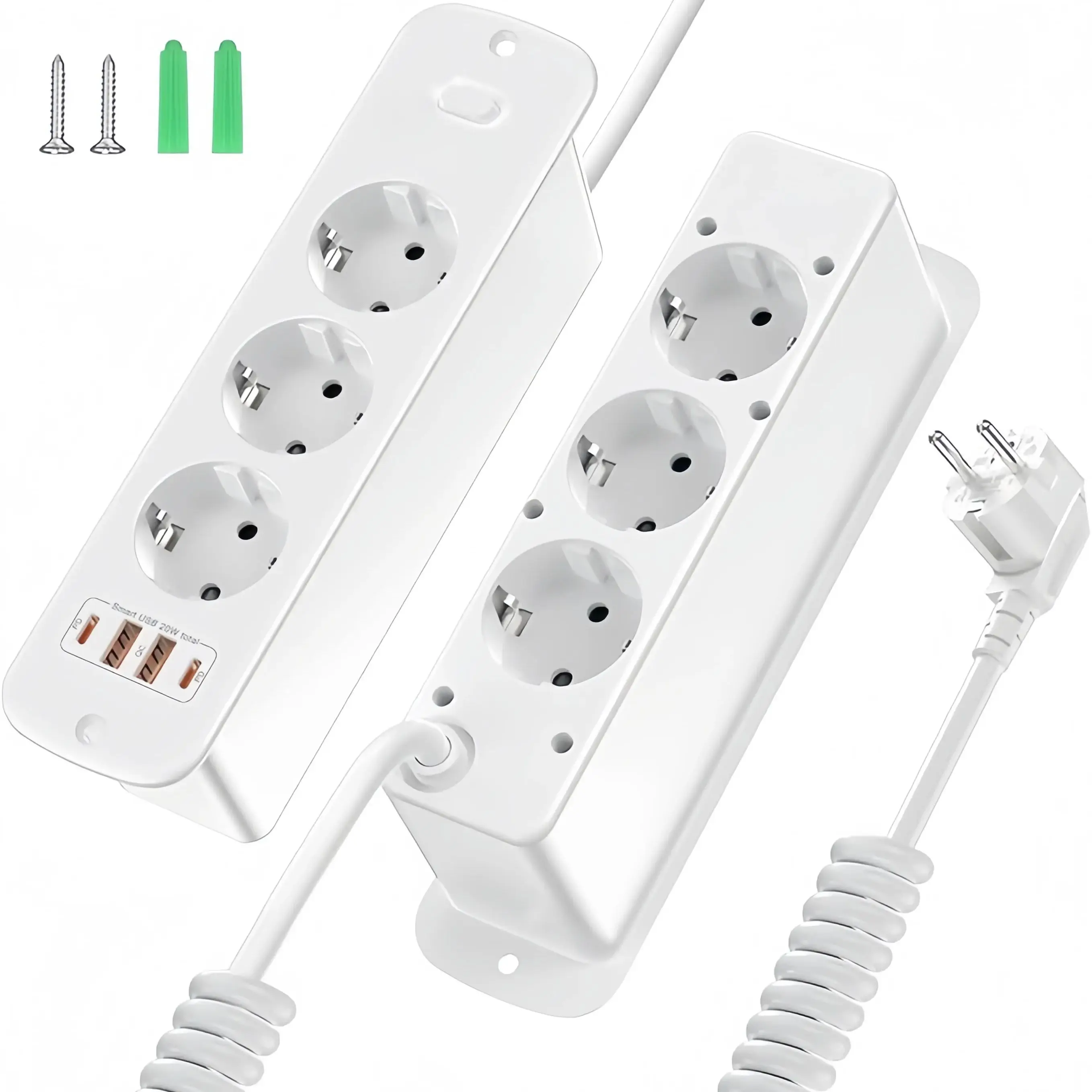 Prise ue Ac 4000W, 6 prises de courant ca, rallonge de 2m, prise de bureau, prise Standard européenne avec Ports 2Usb-A 2Usb-C, chargement