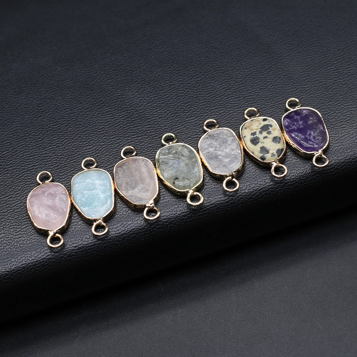 12PCS Wholesale Natural Semiprecious Stone Irregular Gold Edge Connector Pendant Jewelry Making DIY Necklace Accessories Gift