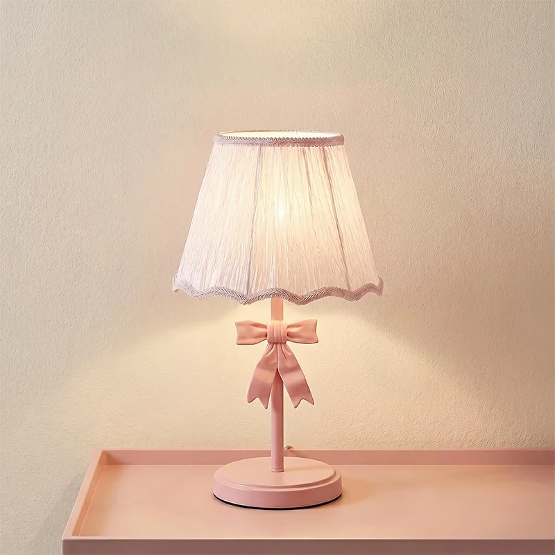 Creative Pink Bow Tie Table Lamp Cloth Lampshade Bedroom Bedside Lamps Children's Room Princess Room Decoration Desktop Lights