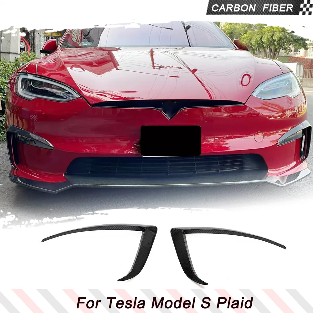 Car Front Bumper Canards Air Vent Trim Cover Fins For Tesla Model S Plaid 2021-2023 Front Bumper Protector Guard Car Body Kits