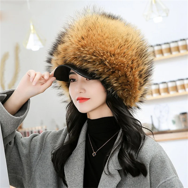 Fashion Women's Soft Warm Fur Hat Luxury Fox Fur Fluffy Duck Hat Winter Outdoor Thickening To Prevent Cold Fur Hat