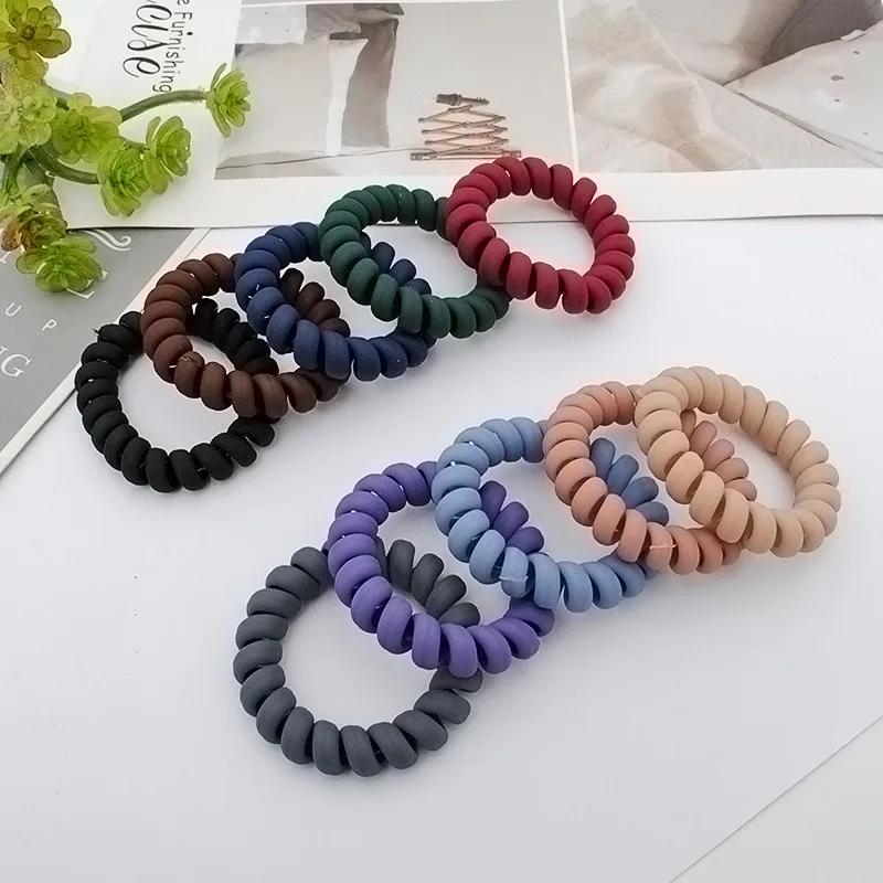 New Women Fashion Frosted Matte Solid Telephone Wire Elastic Hair Band Spiral Coil Ropes Rubber Band Hair Tie Stretch Head Band