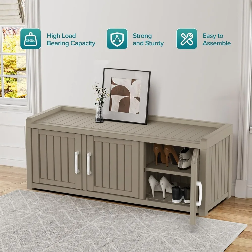 Armoire à chaussures étanche et résistante aux UV avec banc de rangement, étagères réglables pour une utilisation intérieure et extérieure, idéale pour l'entrée, le lit