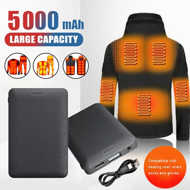 2 Stück leichte, beheizbare Handschuhe mit Powerbank, 5000 mAh, flammhemmende Powerbank für elektrisch beheizte Socken/Knieschoner/Schals.