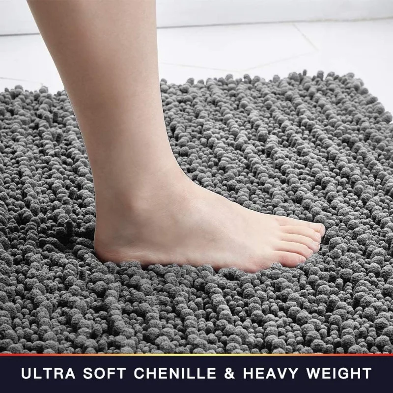 Large Bathroom Rug Non Slip Bath Mat (72x24 Inch Grey) Water Absorbent Super Soft Shaggy Chenille Machine Washable Dry