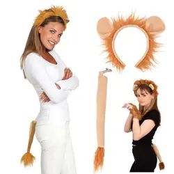 Lion Headband Set Cosplsy Costume Headband with Ears and Tail Animal Costume Carnival Masquerade Kids Show