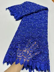 Royal Blue Sequin Lace Fabric 2024 Latest African Guipure Embroidery Lace Fabric with Sequins for Women Wedding Dress JL401