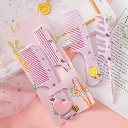 2pcs Kids Hair Combs Set Girls Portable Anti-Static Plastic Comb Cartoon Animals Children Hairdressing Comb with Pointed Tail
