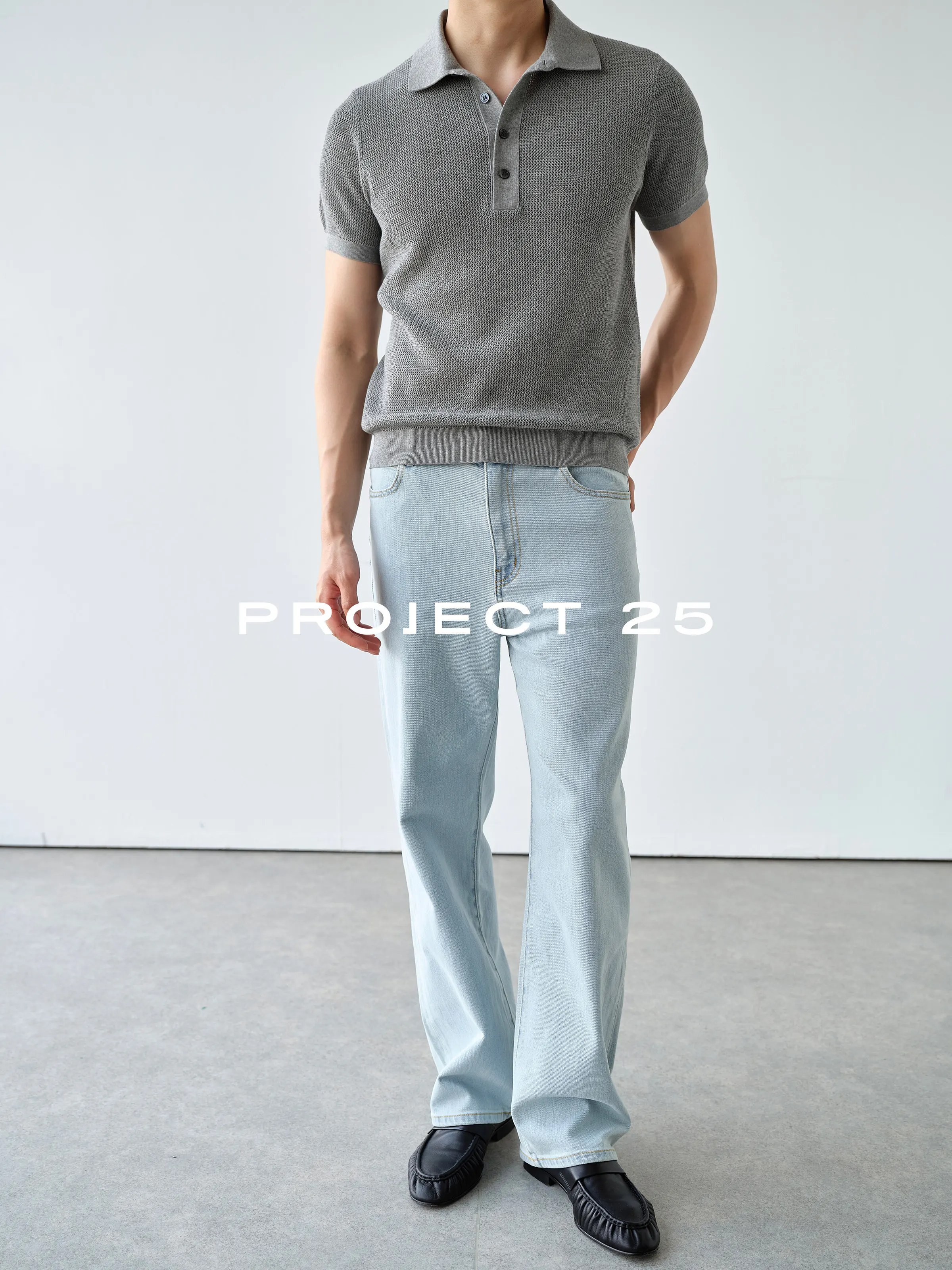 PROJECT 25 Men Knitted Short Sleeve Polo 16 Gauge High Twist Combed Cotton Dry Breathable Old Money Style Premium Casual Top