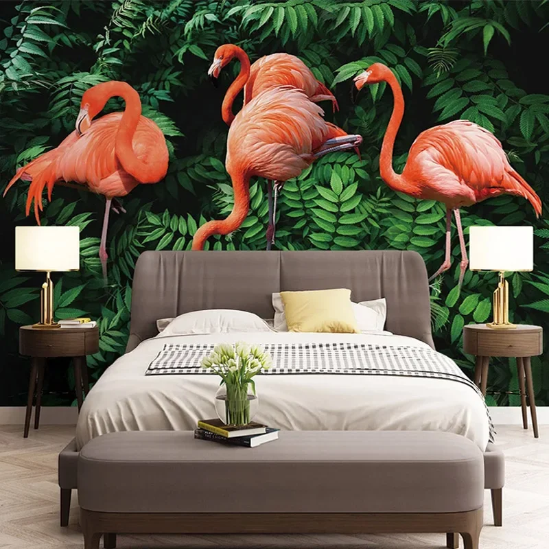 

Custom 3D Photo Wallpaper Murals Flamingo Tropical Rainforest Plant Green Leaf Large Mural Living Room Bedroom TV Wall Painting