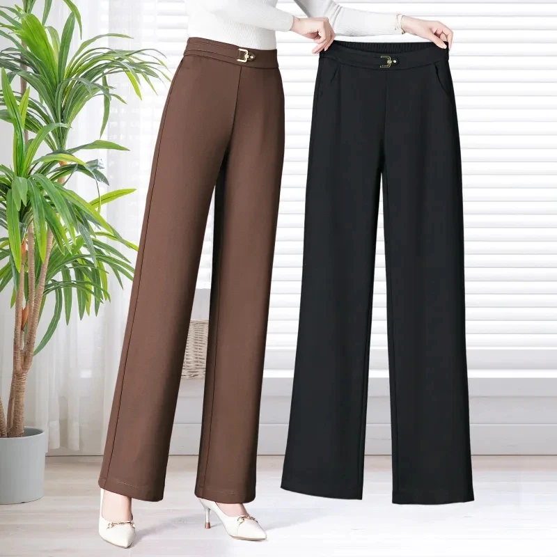 2023 New Spring Autumn Office Wide Leg Pants Women Casual High Waist Thicken Pantalones New Large size Straight OL Sweatpants