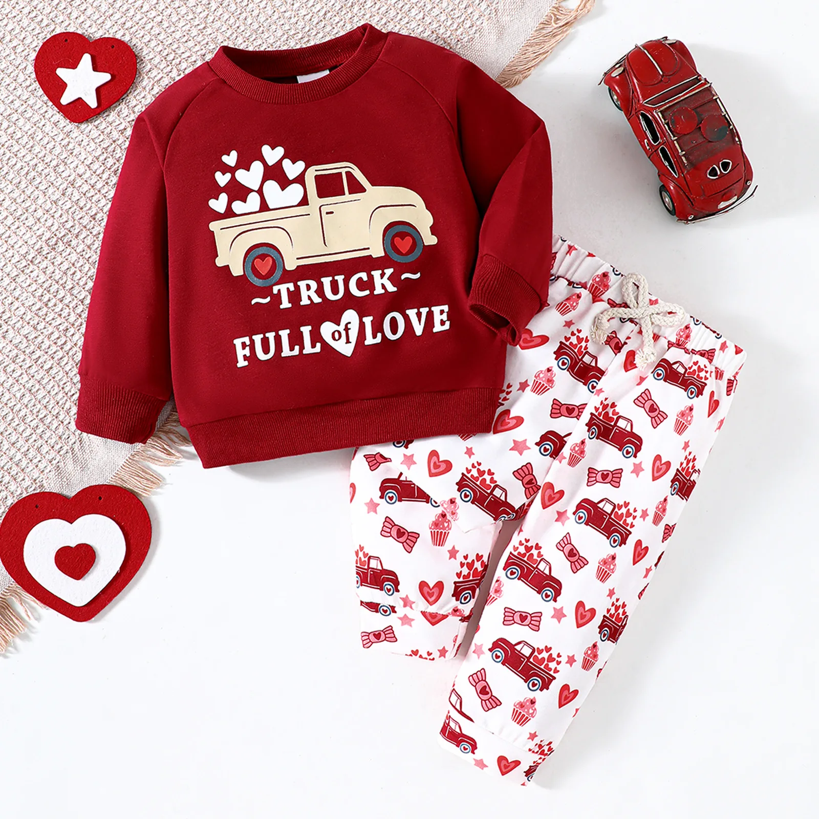 

Valentine's Day Baby Hoodies Set 0-3Y Newborn Girls' Cartoon Heart Printed Pullover Suit Toddler Boys Sweatshirt and Pants 2Pcs